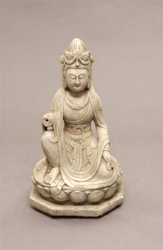 Appraisal: CHINESE MARBLE FIGURE OF GUANYIN circa Wearing a high chignon