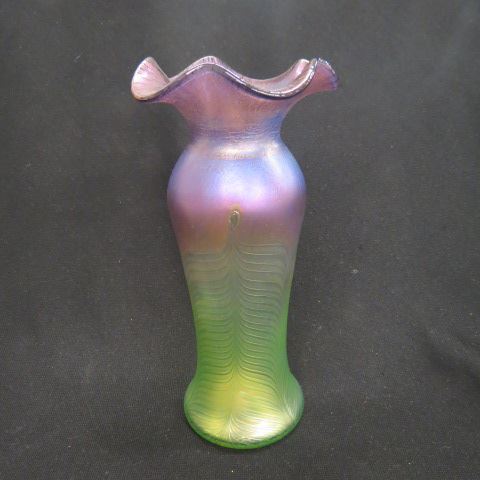 Appraisal: Studio Art Glass Vase iridescent peacock feather design tulip top