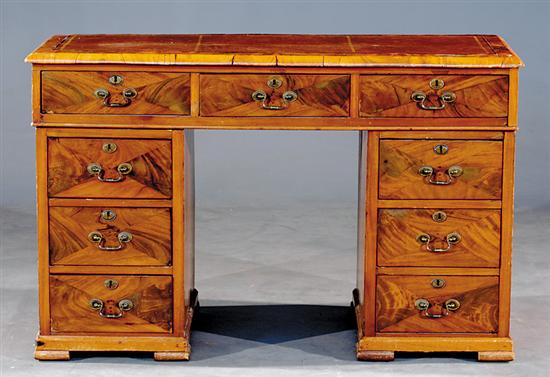 Appraisal: Georgian mahogany pedestal desk circa molded rectangular top with tooled