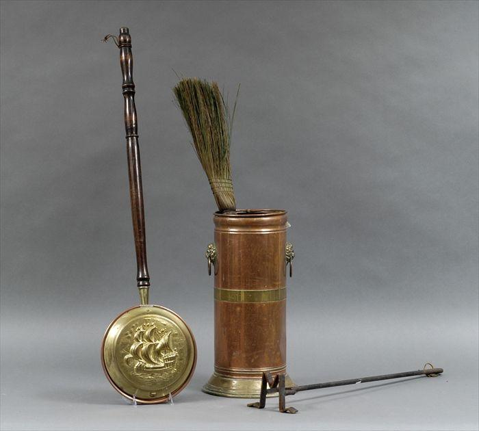 Appraisal: Brass and Copper Umbrella Stand Together with a brass bed