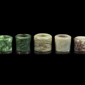 Appraisal: Five Chinese Grey Jade Archer's Rings TH CENTURY AND LATER