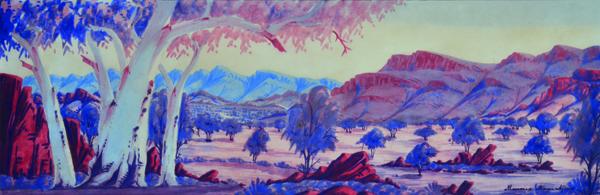 Appraisal: MAURICE NAMATJIRA - Panoramic Central Australian Landscape watercolour MAURICE NAMATJIRA