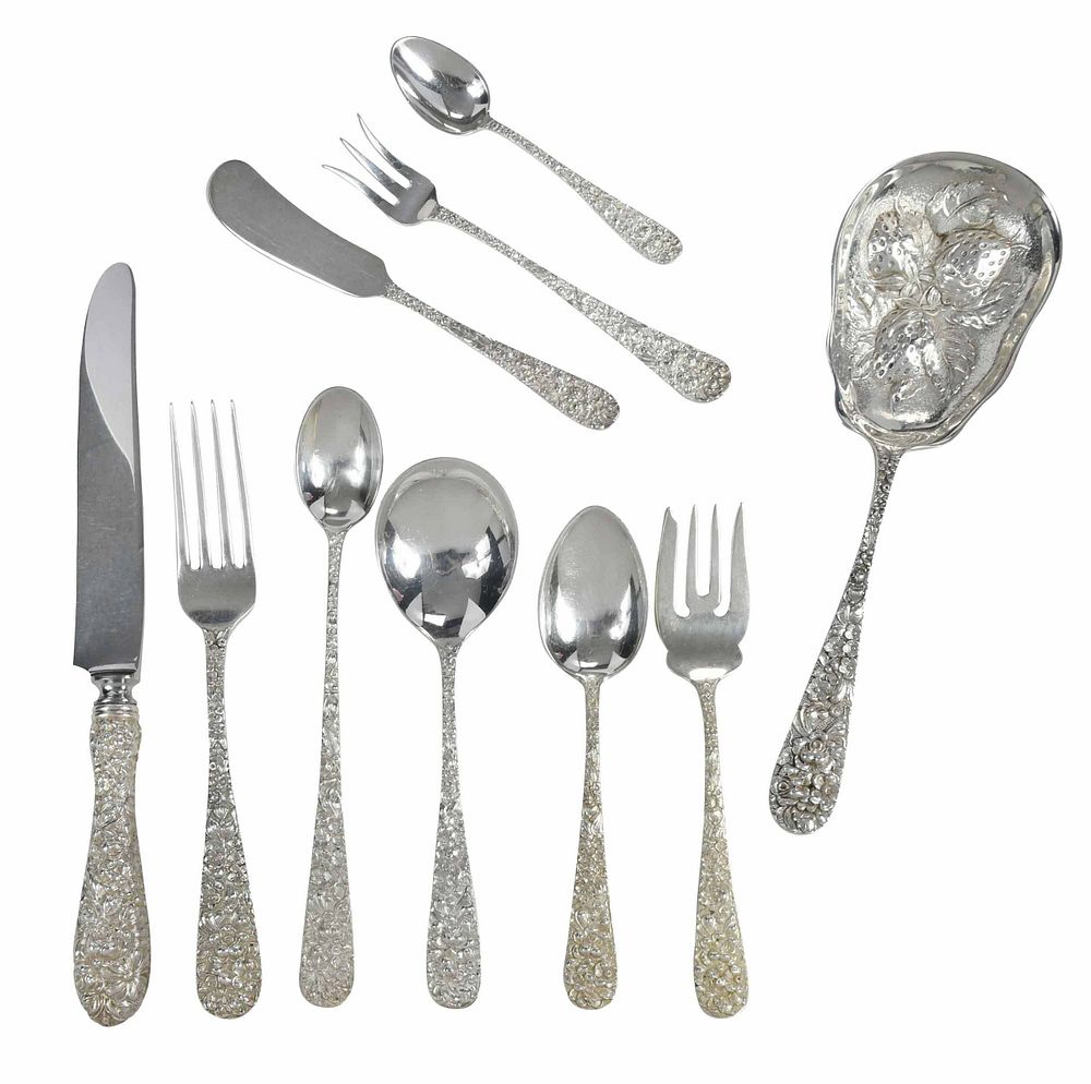 Appraisal: Repousse Sterling Flatware Pieces American th century pieces Steiff places