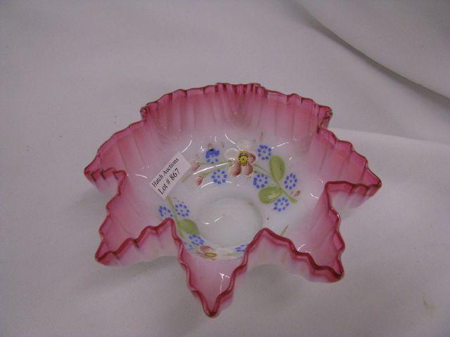 Appraisal: Cranberry Opalescent Art Glass Bowl -point star enameled floral diameter