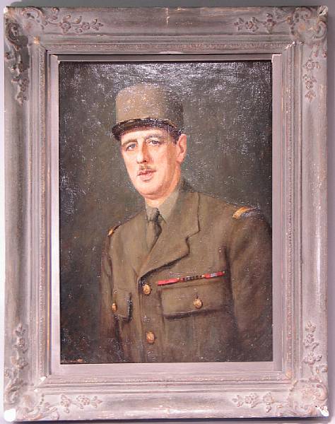 Appraisal: An oil portrait of Charles de Gaulle Oil on canvas