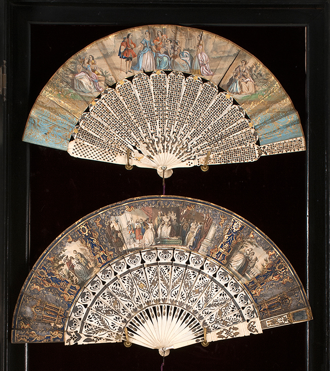 Appraisal: TWO EXQUISITE TH CENTURY CONTINENTAL FOLDING FANS Double-sided paper and