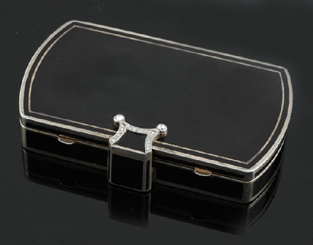 Appraisal: An Art Deco enamel and diamond set compact The sterling