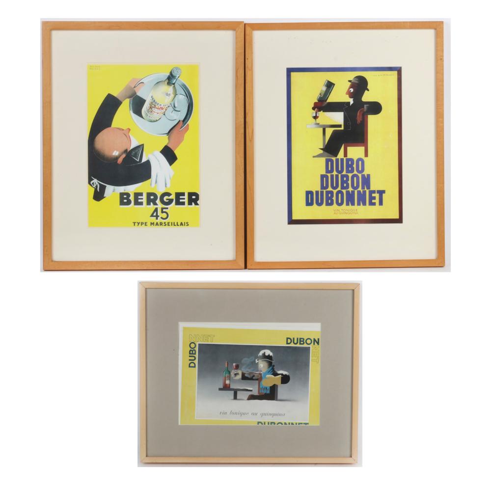 Appraisal: THREE FRAMED LIQUOR ADVERTISING PRINTS TWO D'APRES A M CASSANDRE