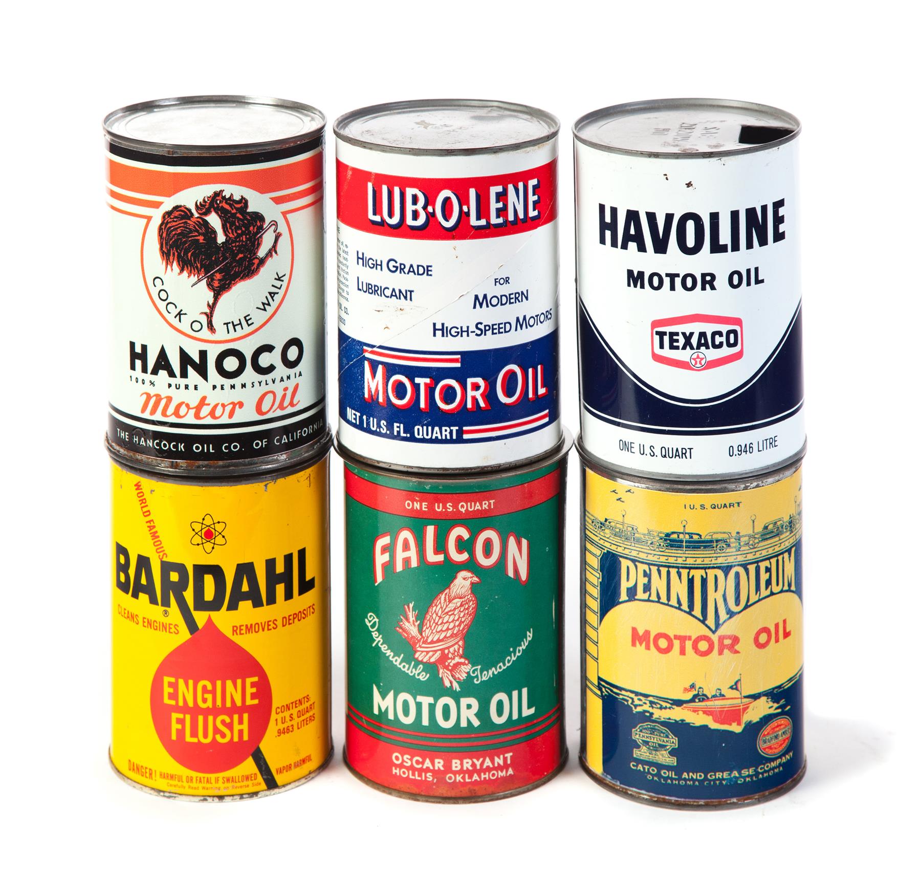 Appraisal: SIX ONE-QUART PETROLEUM PRODUCT CANS American mid-late th century Two