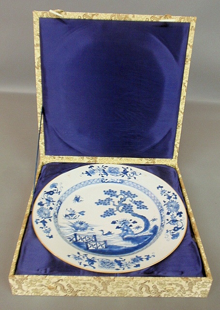 Appraisal: - Boxed Chinese blue and white porcelain charger probably Qianlong