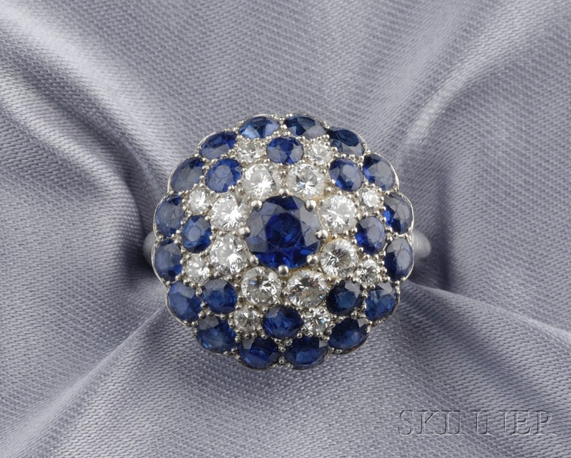 Appraisal: Platinum Sapphire and Diamond Ring c bead-set with sapphire and