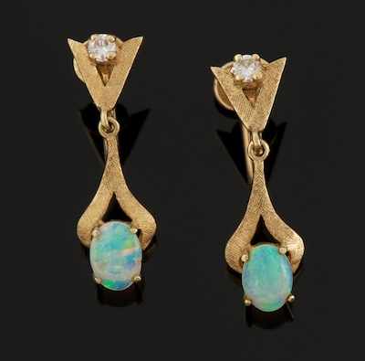 Appraisal: A Pair of Opal and Diamond Earrings k yellow gold