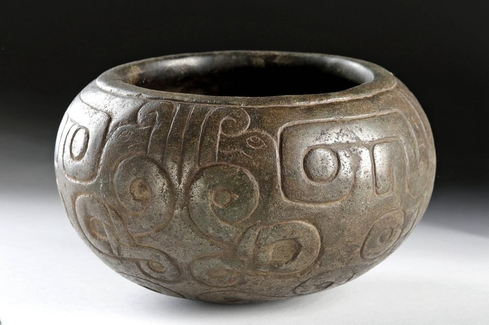 Appraisal: Chavin Incised Stone Bowl Mythological Creatures Originally Listed At Pre-Columbian