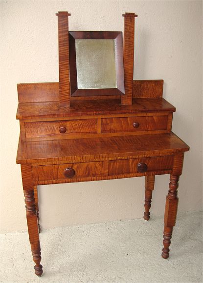 Appraisal: SHERATON TIGER MAPLE TWO TIER DRESSING TABLE over drawer with