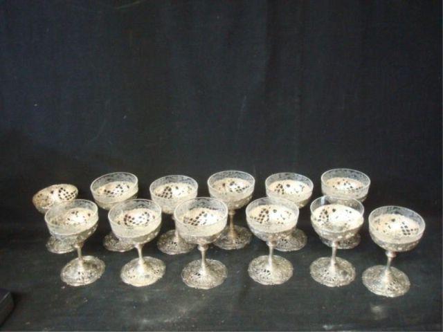 Appraisal: Possibly Silver Cups with Etched Glass Inserts Super quality From