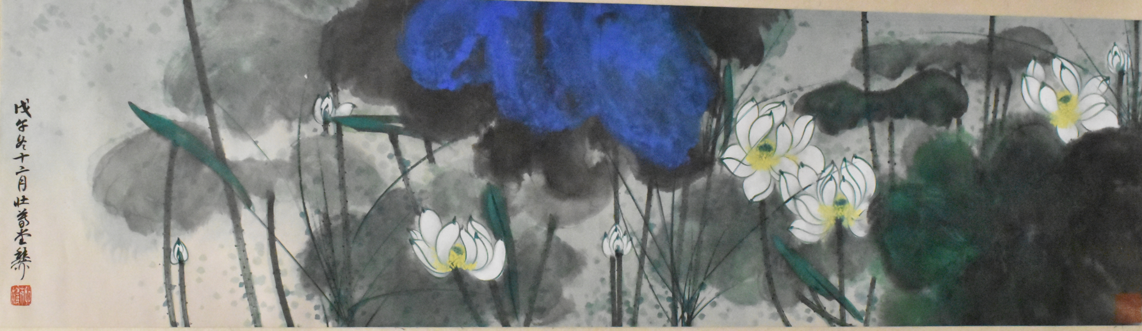 Appraisal: A Chinese painting of flowers A long horizontal composition of