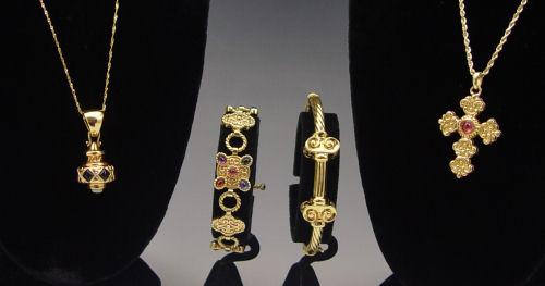 Appraisal: PIECE ESTATE GOLD BRACELETS AND NECKLACES K puffed cross with