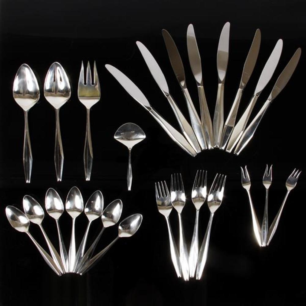 Appraisal: GIO PONTI DIAMOND STERLING SILVER FLATWARE FOR REED BARTON PARTIAL