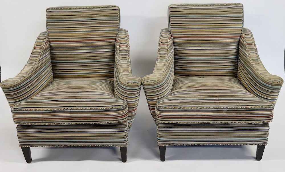 Appraisal: Vintage Pair Of Upholstered Club Chairs Great lines and wonderful