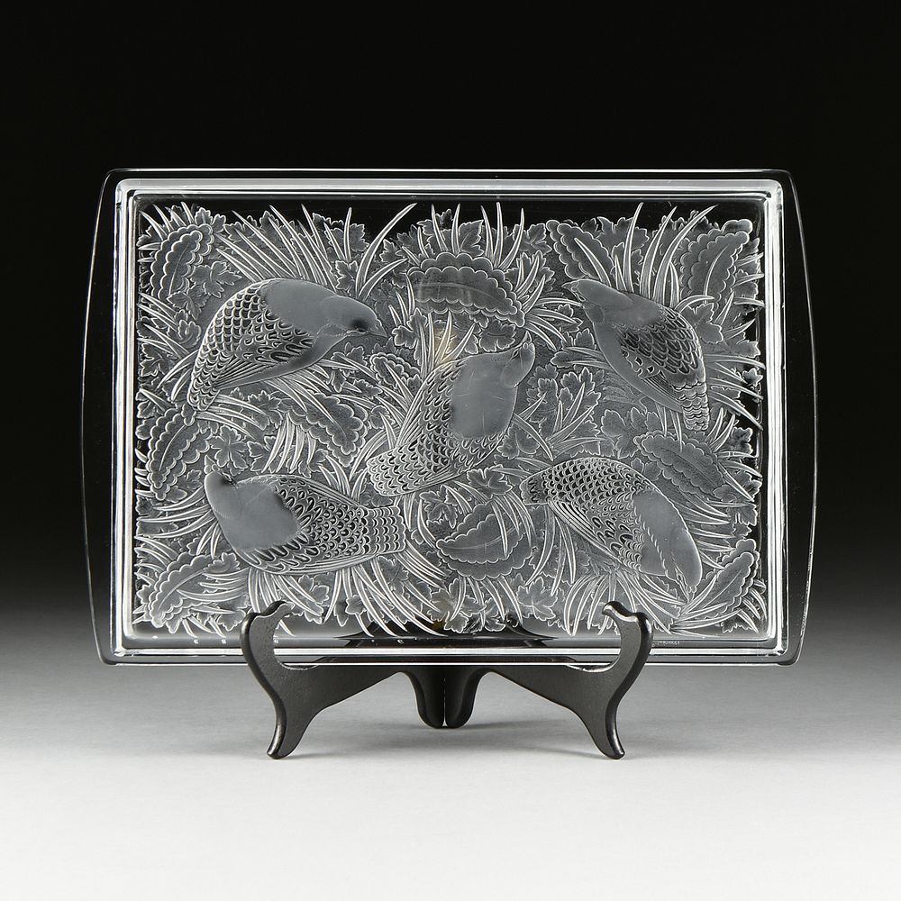 Appraisal: A LALIQUE FROSTED ETCHED CRYSTAL PERDRIX SERVING TRAY FRANCE LATE