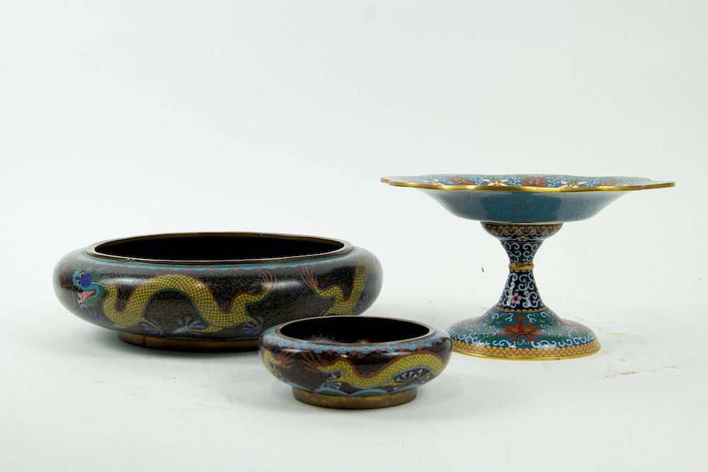 Appraisal: A Footed Cloisonne Dish and Two Japanese Bowls Japanese th