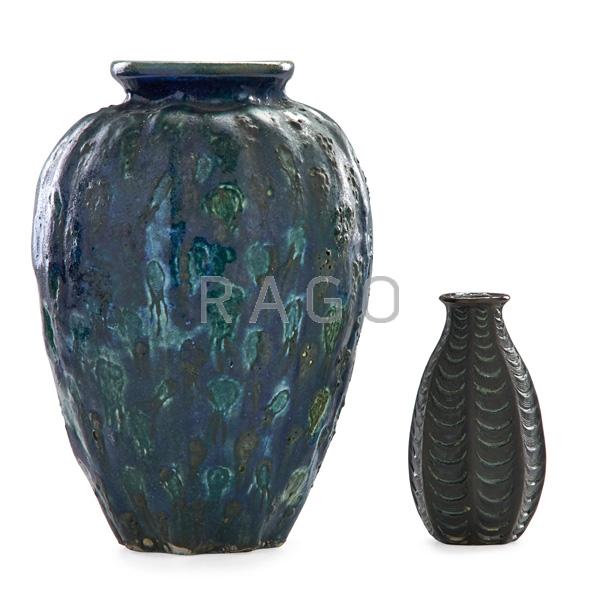 Appraisal: MARTIN BROTHERS Two vases Condition Report Larger has glaze bubbles