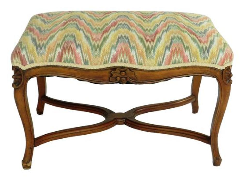 Appraisal: French style upholstered bench late th early th C carved