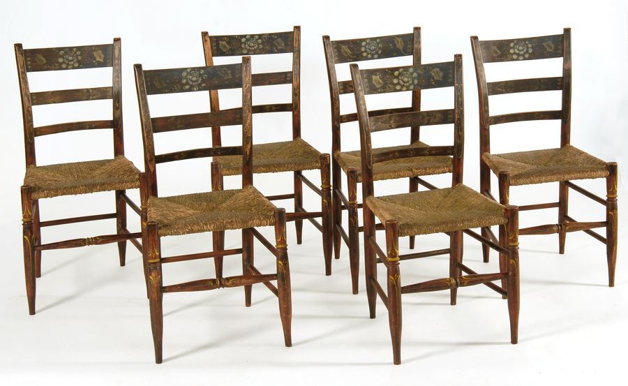 Appraisal: SET OF SIX ANTIQUE AMERICAN SHERATON DINING CHAIRS With ladder