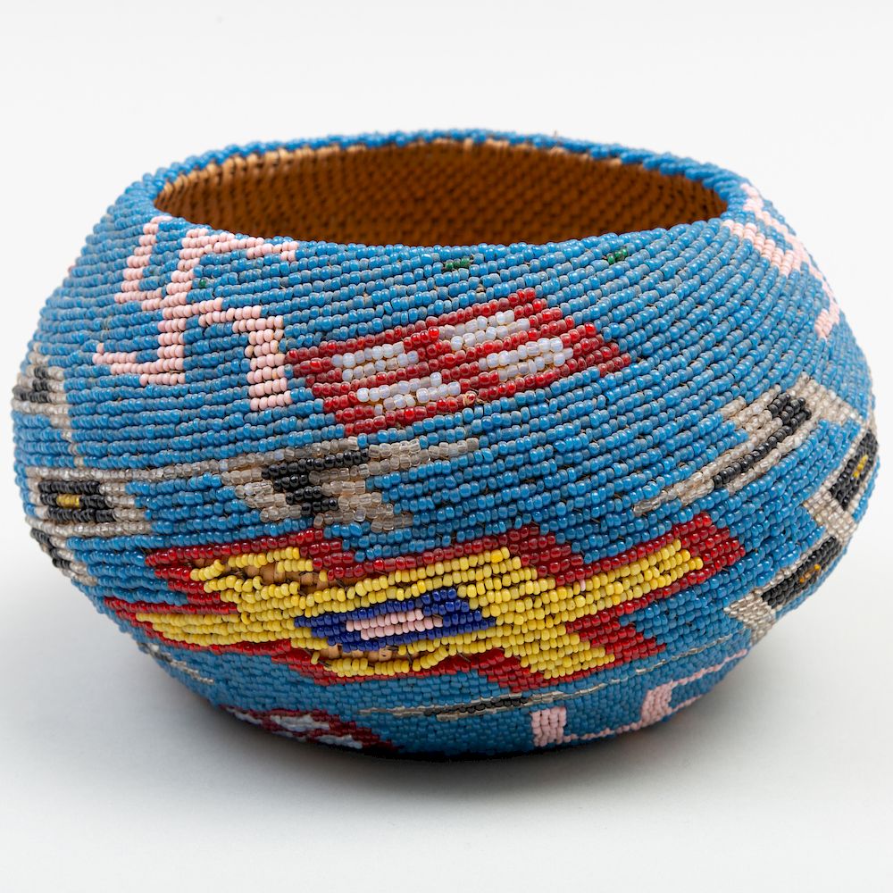 Appraisal: Paiute Fully Beaded Basket with Geometric Designs x in Condition