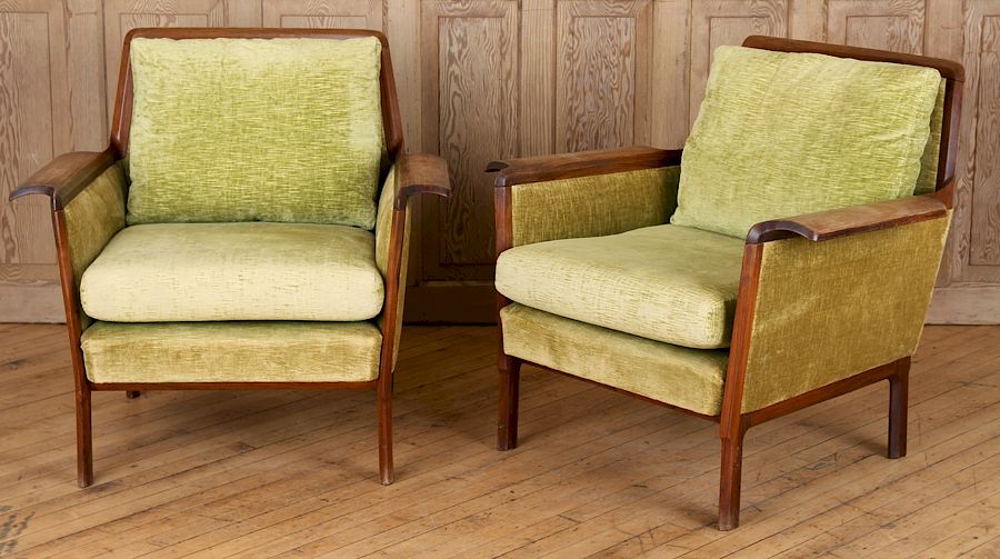 Appraisal: PAIR ROSEWOOD UPHOLSTERED CLUB CHAIRS CIRCA An unusual pair of