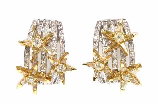 Appraisal: A Pair of Karat Gold and Diamond Earrings consisting of