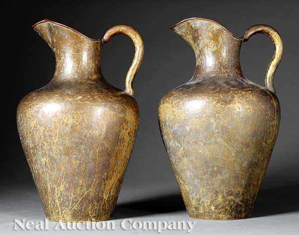 Appraisal: A Pair of Imperial Russian Hammered Brass Pitchers late th