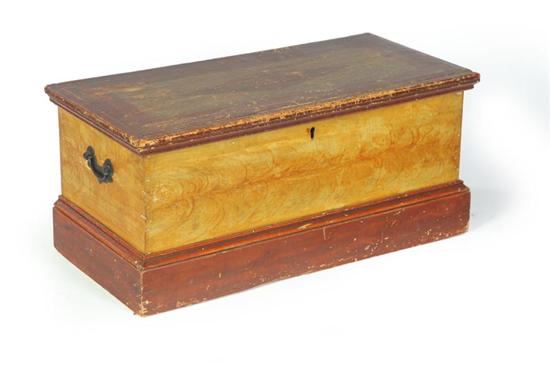 Appraisal: DECORATED CARPENTER'S CHEST American th century pine Original yellow flame