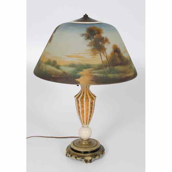 Appraisal: Jefferson Reverse Painted Table Lamp American th century a reverse