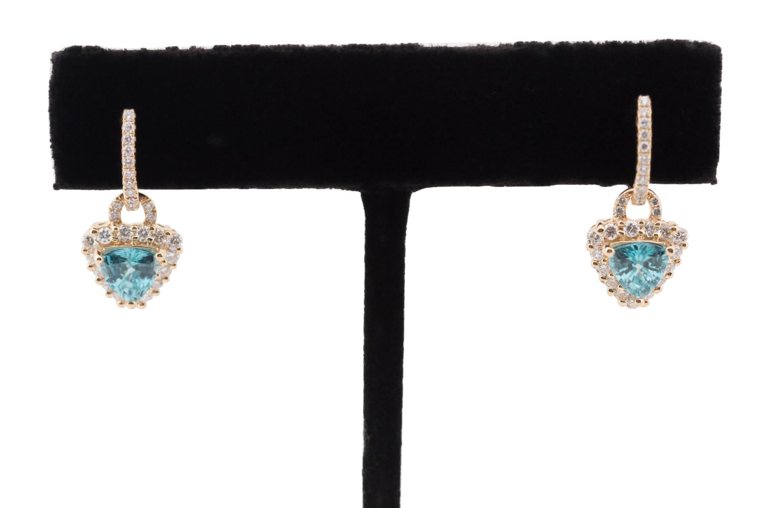 Appraisal: PAIR K YG BLUE ZIRCON DIAMOND EARRINGS Pair of k