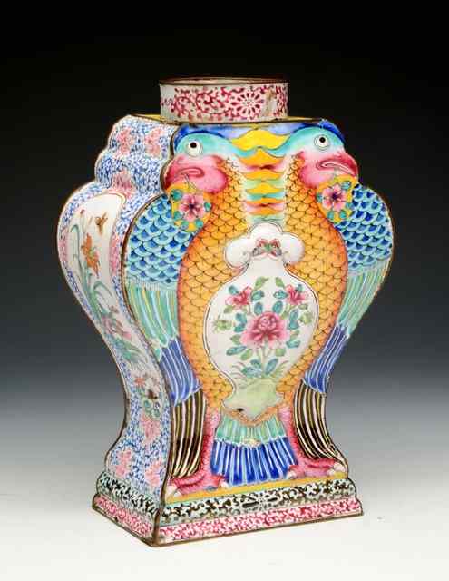 Appraisal: A CHINESE CANTONESE ENAMEL VASE baluster shaped with polychrome eagle