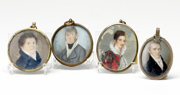 Appraisal: PORTRAIT MINIATURES Four paintings of gentlemen two oval and two