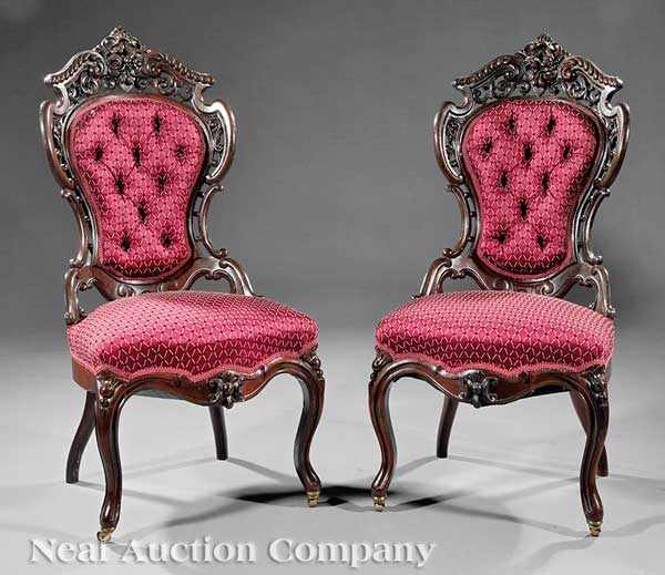 Appraisal: A Pair of American Rococo Carved and Laminated Rosewood Side