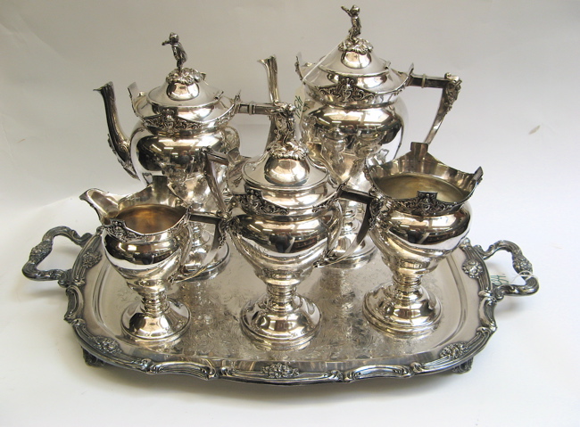 Appraisal: SILVER PLATED TEA COFFEE SERVICE AND A TRAY pieces The