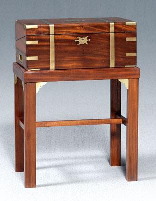 Appraisal: Brass inlaid mahogany lap desk side drawer with locking pin