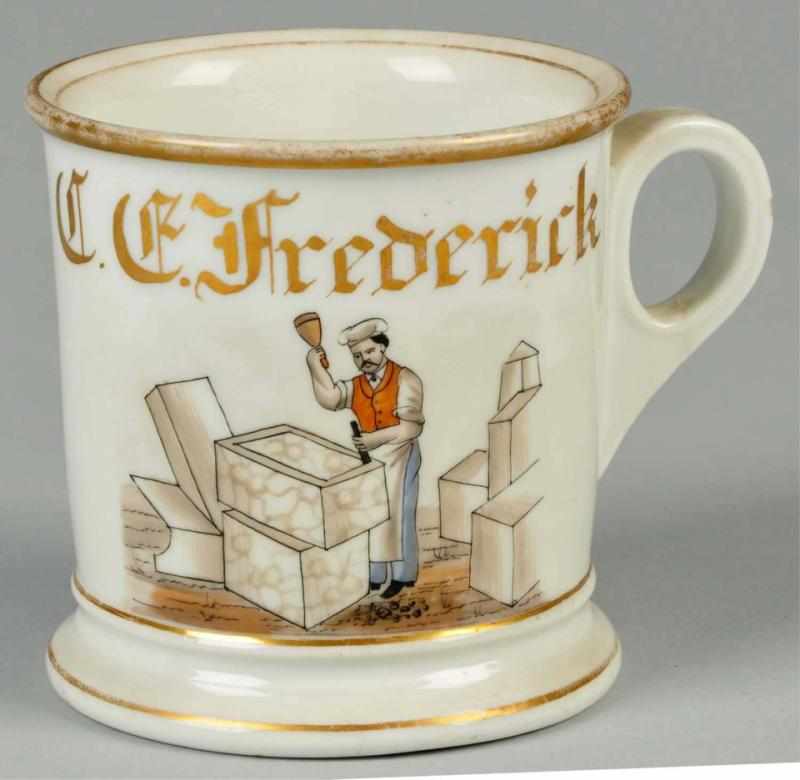 Appraisal: Stonecutter Shaving Mug Description Gilt name C F Frederick No