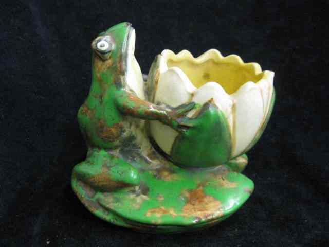 Appraisal: Weller Art Pottery Figural Vase frog holding a water lily