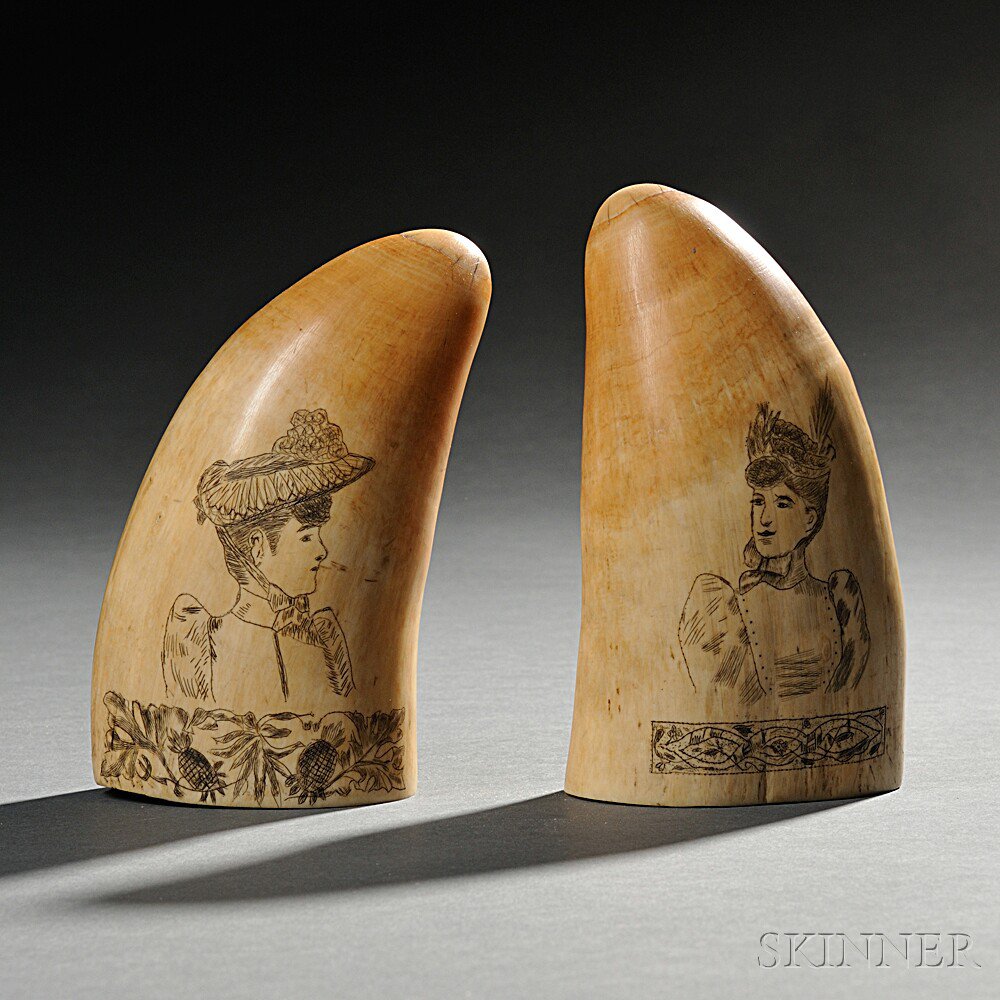 Appraisal: Pair of Large Scrimshaw Whale's Teeth America th century each