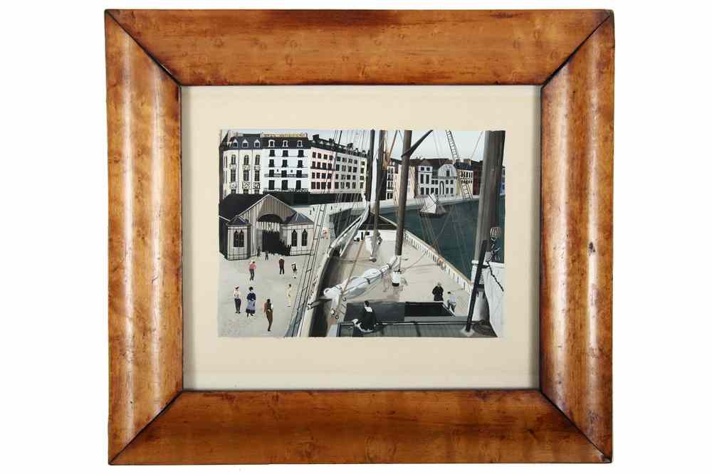 Appraisal: GOUACHE - View of Marseilles Harbor from the Upper Deck