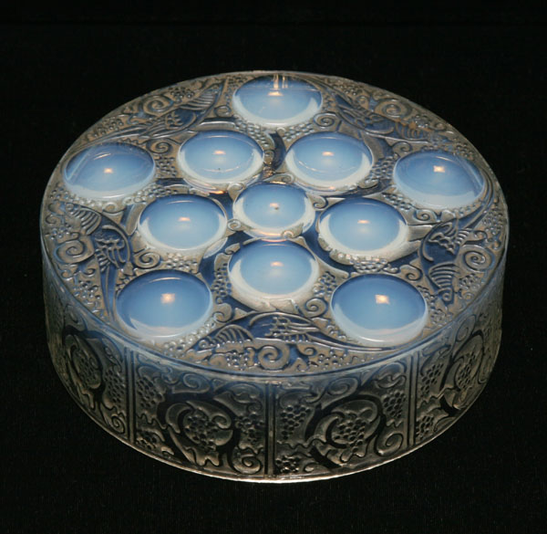 Appraisal: R Lalique Roger art glass dresser box cover with repeating