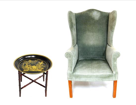 Appraisal: Wingback arm chair and stand chair with light green upholstery