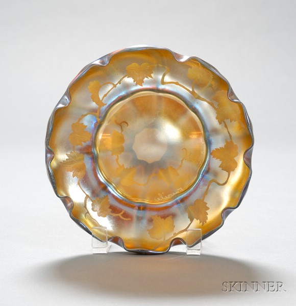 Appraisal: Tiffany Favrile Engraved Bowl Glass New York early th century