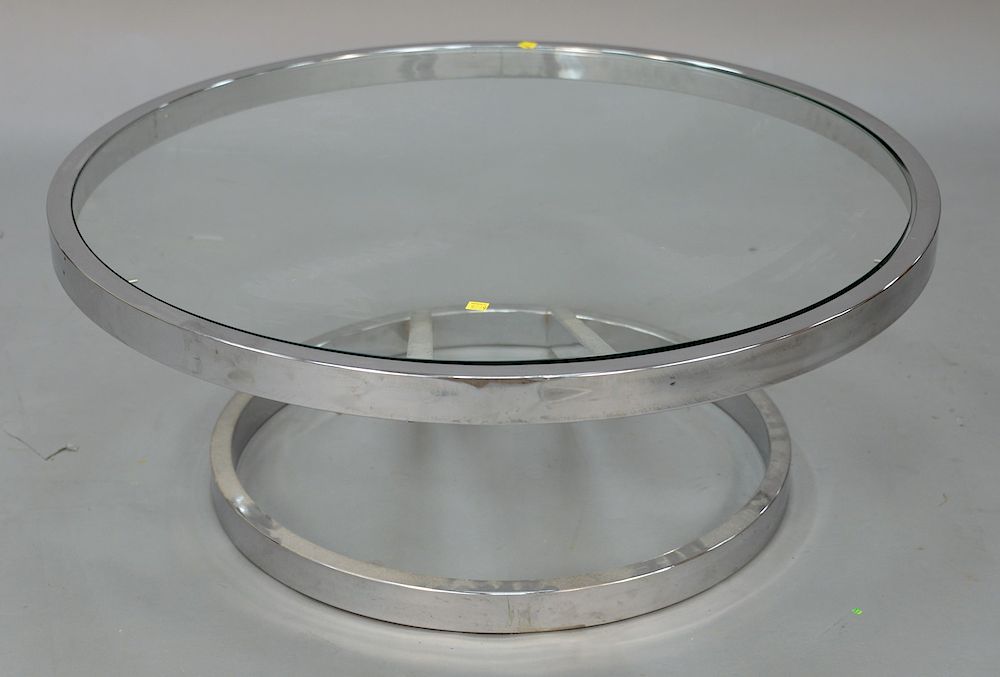 Appraisal: DIA attributed coffee table Design Institute of America round chrome