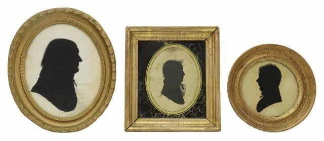 Appraisal: lot of Framed hollow-cut silhouette portraits including with black velvet