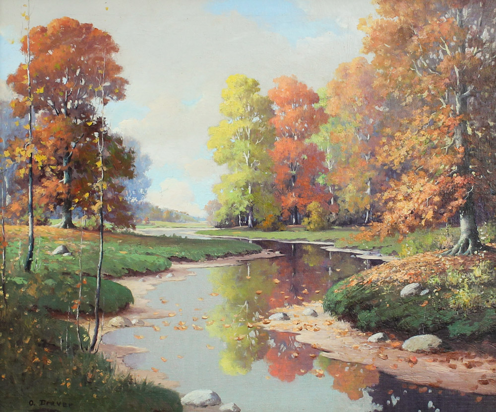 Appraisal: DRAVER Orrin American - Autumnal Landscape with Stream Oil Canvas